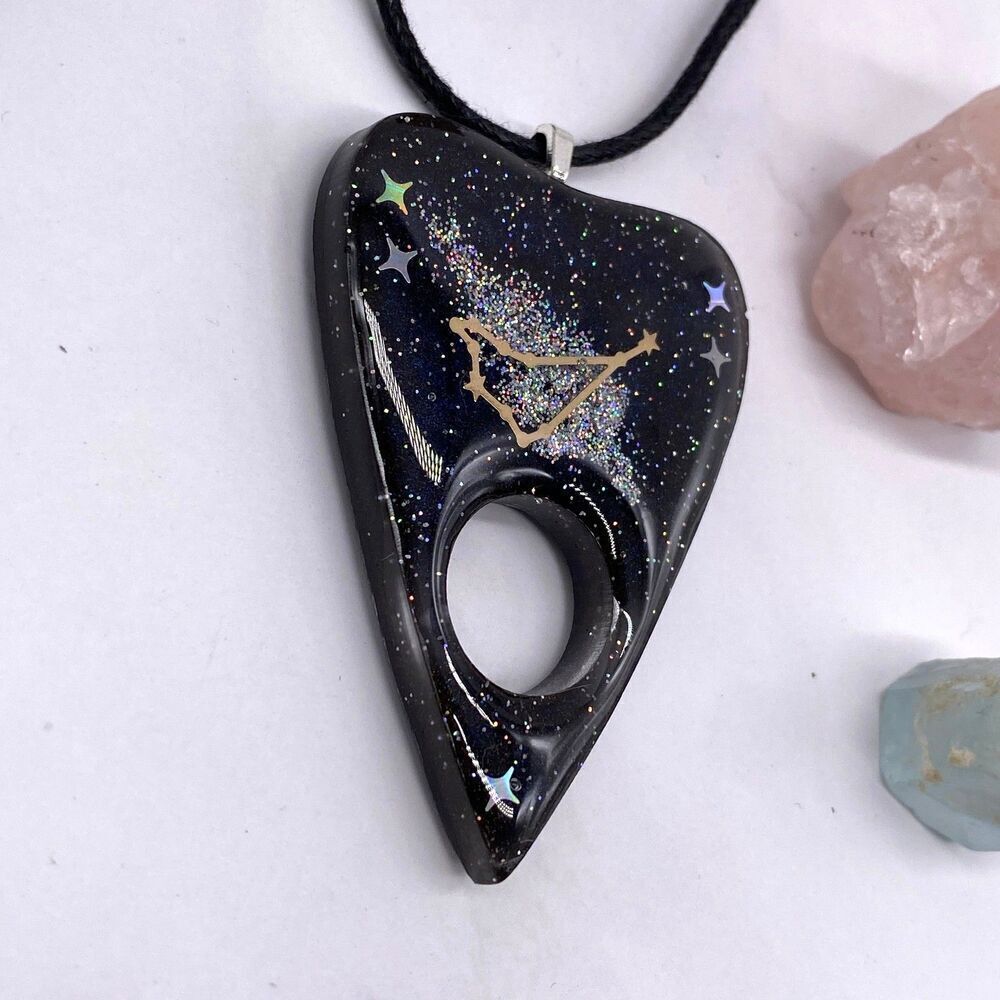 Black Capricorn zodiac Ouija Planchette Necklace - Picture 3 of 8